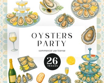 Watercolor Seafood Boil Clipart: Oysters, Champagne, Southern Cooking (PNG Download)