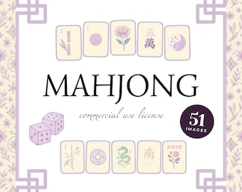 Watercolor Mahjong Tile Clipart, Pastel Asian Design Elements (PNG, 51 Images)