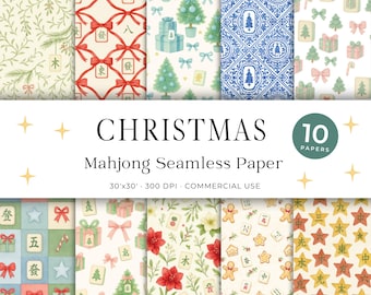 Mahjong Clipart – Christmas Mahjong Seamless Paper, Holiday Mahjong Patterns, Watercolor Pattern