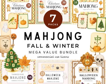 Watercolor Mahjong Clipart Bundle: Pastel Asian Tile PNGs (Digital Download)