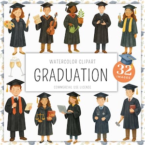 Graduation Clipart Boys Girls, College University Graduate PNG, Cap And Gown, Diploma, Senior Night, Graduation Party Invite, Watercolor png