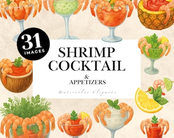 Watercolor Shrimp Cocktail Clipart, Southern Appetizers (Digital Download)