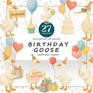 Goose With Balloon Clipart, Cute Birthday Goose Png, Spring Vintage Cottagecore, Boho Baby Shower, Baby Birthday, Goose Party, Nursery Art