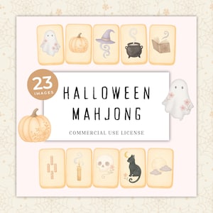 Mahjong Clipart, Halloween Mahjong PNG, Watercolor Mahjong Tile, Pastel Asian Tile Set, Mahjong Party, Chinoiserie Clipart, Seamless Pattern