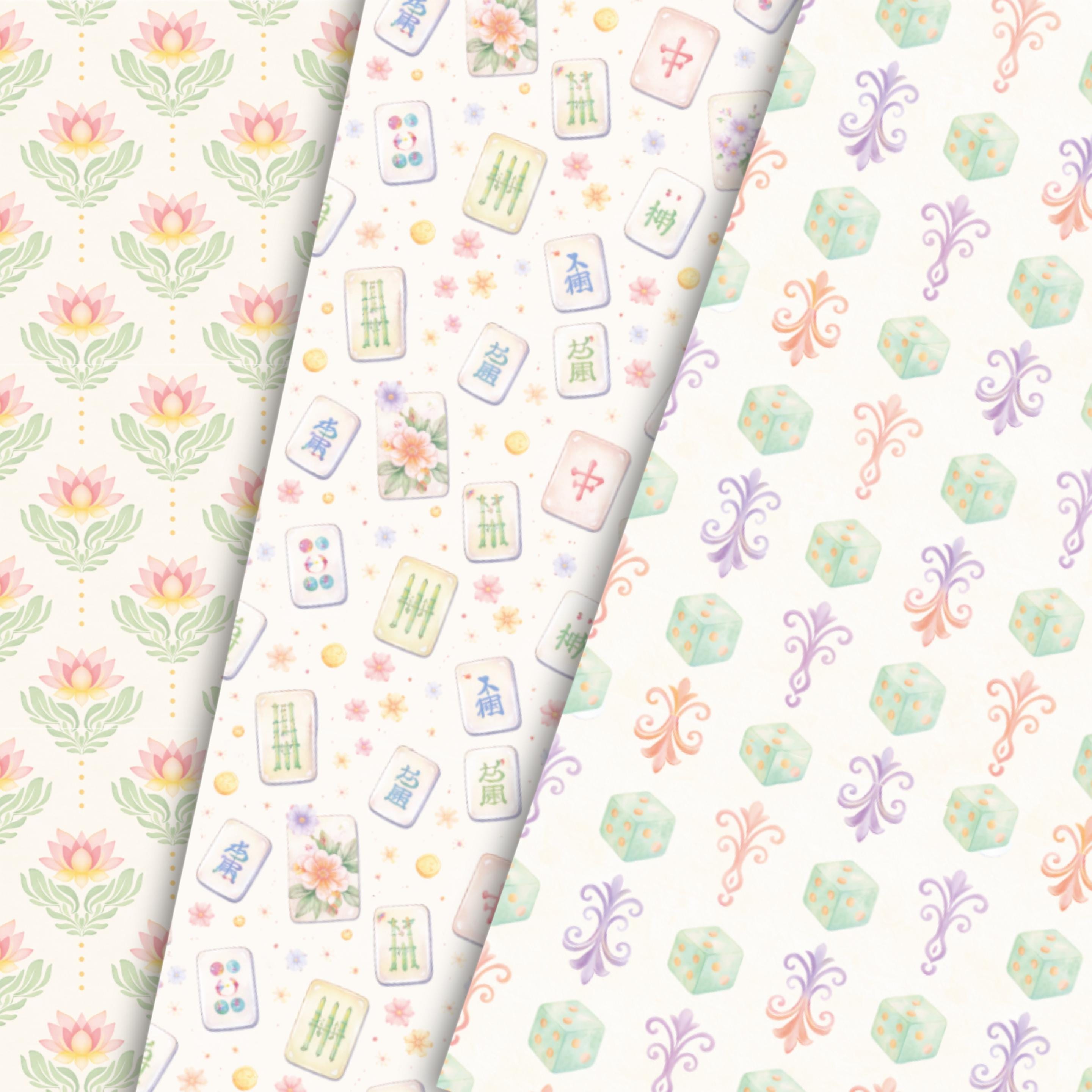 Mahjong Pattern Paper Mahjong Seamless Paper Pack, Watercolor Asian Tile Pattern (digital ...