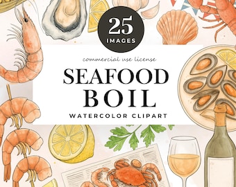 Seafood Boil Clipart: Watercolor Shrimp, Crawfish & Cajun Cooking (PNG Download)