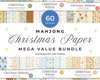 Mahjong Clipart – Christmas Mahjong Seamless Paper Bundle, 60 Holiday Mahjong Patterns, digital download