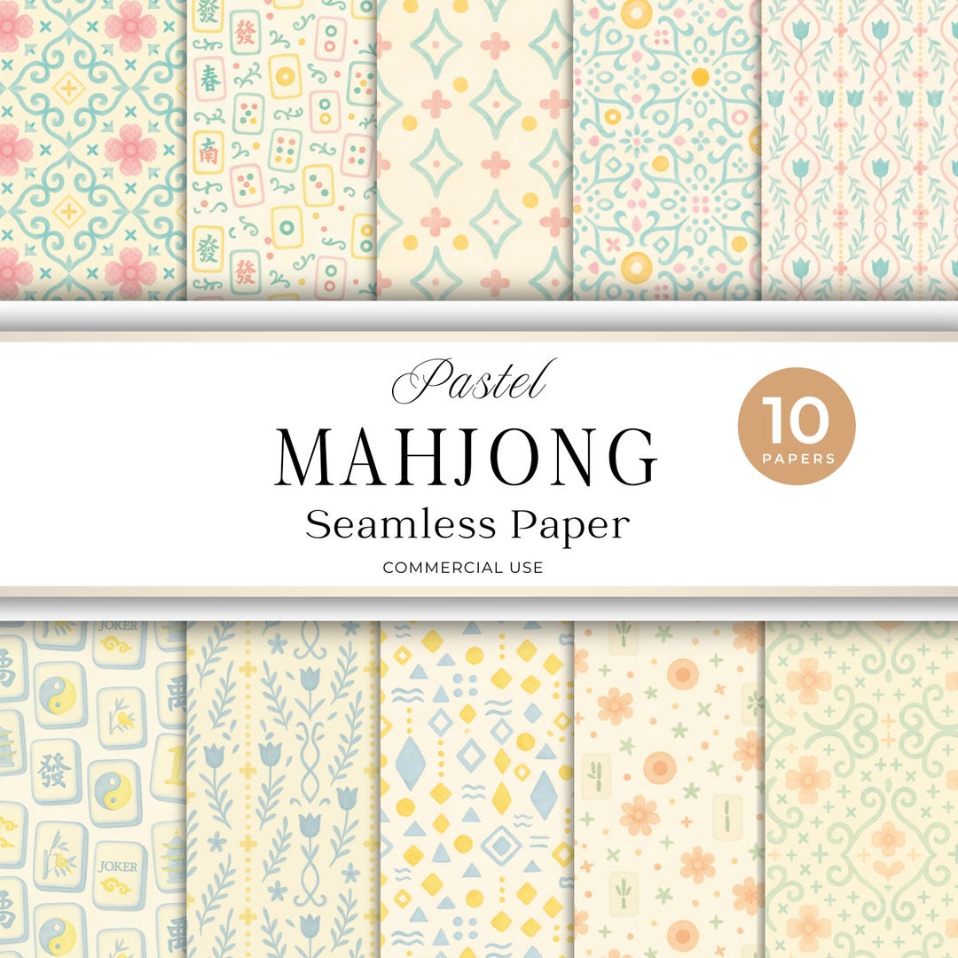 Mahjong Pattern Paper Pastel Mahjong Seamless Paper, Chinoiserie Tile Patterns (PNG Digital ...