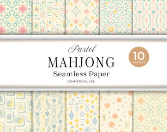 Pastel Mahjong Seamless Paper, Chinoiserie Tile Patterns (PNG Digital Download)