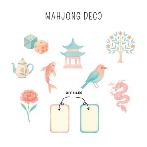Akvarell Mahjong-kakel Clipart, asiatiska designelement (PNG) bild 3