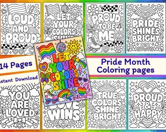 Pride Month Coloring Pages Printable, 14 Pages LGBTQ Rainbow Kids Activity Sheets PDF Instant Download
