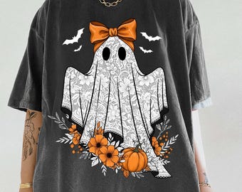 Fantasma coqueta espeluznante PNG: Clipart de Halloween con encaje floral (Descarga digital)
