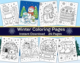 Winter Coloring Pages – 24 Cozy Kawaii Printable Sheets ,Holiday Activity for Kids