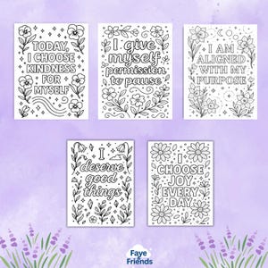 Affirmation Coloring Pages – 30 unique positive quote designs with floral and decorative doodles for mindfulness, self-care, and stress relief. Printable PDF instant download for adults and kids, perfect for relaxation, motivation, art therapy, or homeschooling activities. Bold, clean outlines make them easy to color with crayons, markers, or pencils. Great for personal growth, creative projects, classroom inspiration, and mindful leisure at home or in educational settings.