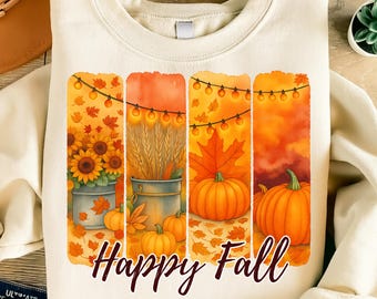 Sublimación PNG de Feliz Otoño - Hojas de Otoño de Calabaza - Diseño de Camiseta de Acción de Gracias de Cricut - Descarga Digital Instantánea