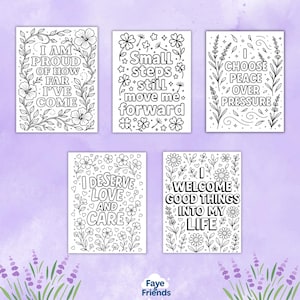 Affirmation Coloring Pages – 30 unique positive quote designs with floral and decorative doodles for mindfulness, self-care, and stress relief. Printable PDF instant download for adults and kids, perfect for relaxation, motivation, art therapy, or homeschooling activities. Bold, clean outlines make them easy to color with crayons, markers, or pencils. Great for personal growth, creative projects, classroom inspiration, and mindful leisure at home or in educational settings.