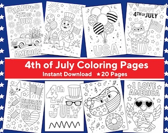 4th of July Coloring Book for Kids – Patriotic Printable Activity Pages – 20 Fun Holiday Sheets – Instant Download PDF