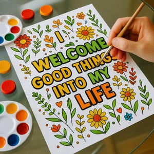 Affirmation Coloring Pages – 30 unique positive quote designs with floral and decorative doodles for mindfulness, self-care, and stress relief. Printable PDF instant download for adults and kids, perfect for relaxation, motivation, art therapy, or homeschooling activities. Bold, clean outlines make them easy to color with crayons, markers, or pencils. Great for personal growth, creative projects, classroom inspiration, and mindful leisure at home or in educational settings.