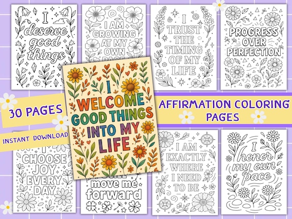 Affirmation Coloring Pages: 30 Positive Quotes for Adults & Kids (PDF Download)