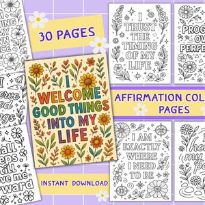 Affirmation Coloring Pages – 30 Positive Quotes | Mindfulness, Self-Care & Motivational Printable Coloring Book PDF for Adults,Kids