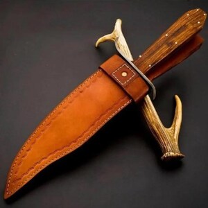 Handmade Juan Padillo Bowie Knife 5160 Spring Steel, Stabilized Wood Handle image 3
