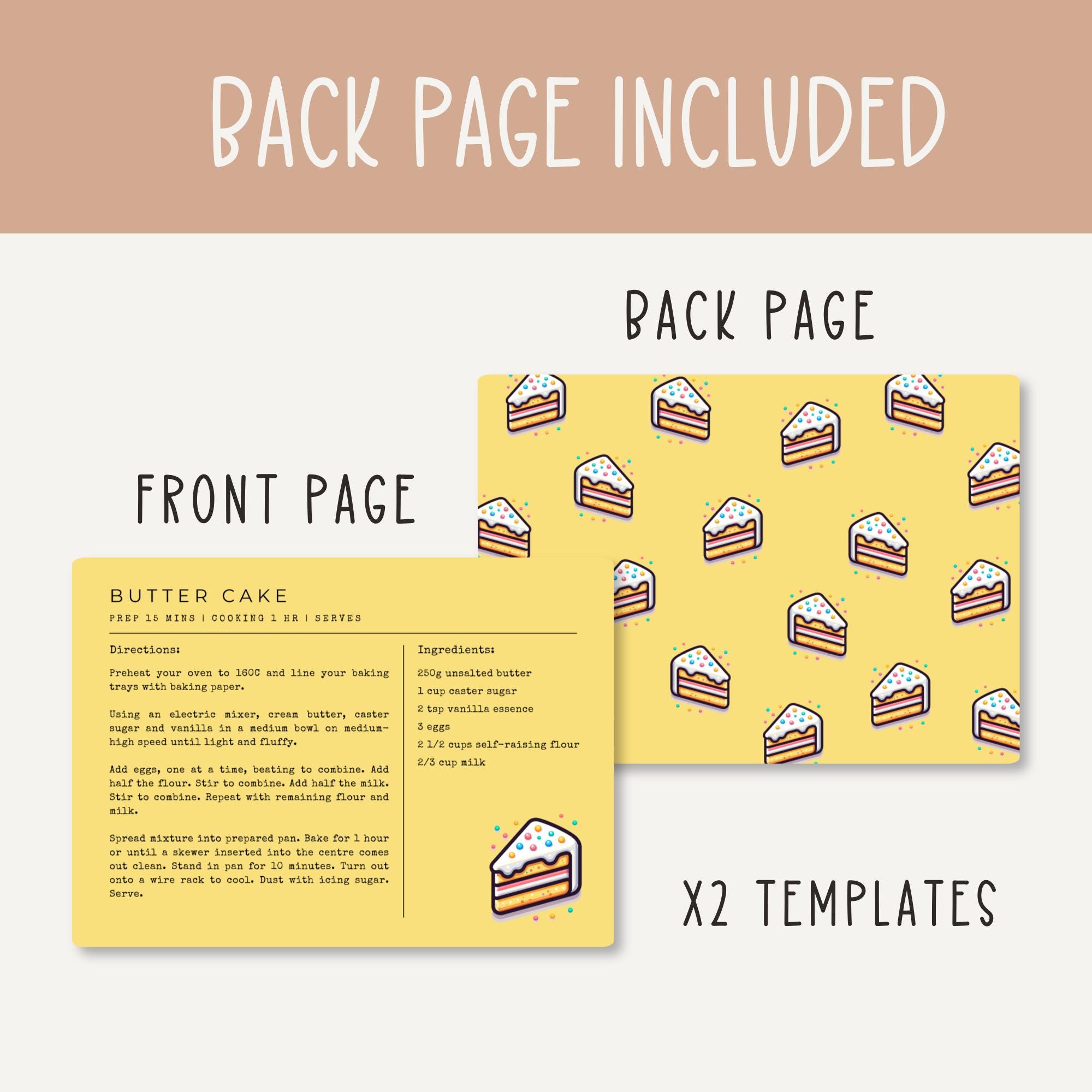 Cake Recipe Format Cake Recipe Card Template | Editable Double-sided Recipe Card | Dessert ...