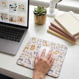 Kawaii Cat Mouse Pad - Cute Kitten Pattern Desk Decor, Aesthetic Mousepad for Gamer Girls, Cat Lover Gift, Small Desk Mat for Home Office