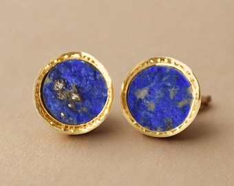 Lapis Lazuli Stud Earrings Gold Bezel – Hypoallergenic Blue Gemstone Jewelry