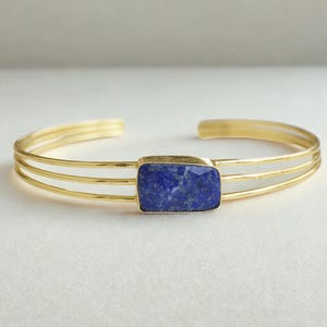 Lapis Lazuli Gold Cuff Bracelet: Gemstone Stacking Bangle