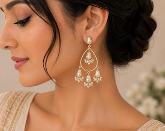 Baroque Pearl Chandelier Earrings Gold Bridal Statement Earrings Wedding Pearl Jewelry Gift for Her
