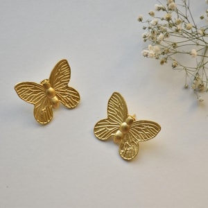 Butterfly Gold Stud Earrings | Handmade Hypoallergenic Minimal Jewelry | Lightweight Nature-Inspired Earrings | Gift for Her