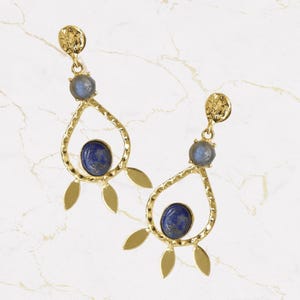 Magical Lapis Lazuli and Labradorite Earrings: Boho Chic Dangles Elegant Gold Teardrop Earrings with Gemstone Accents