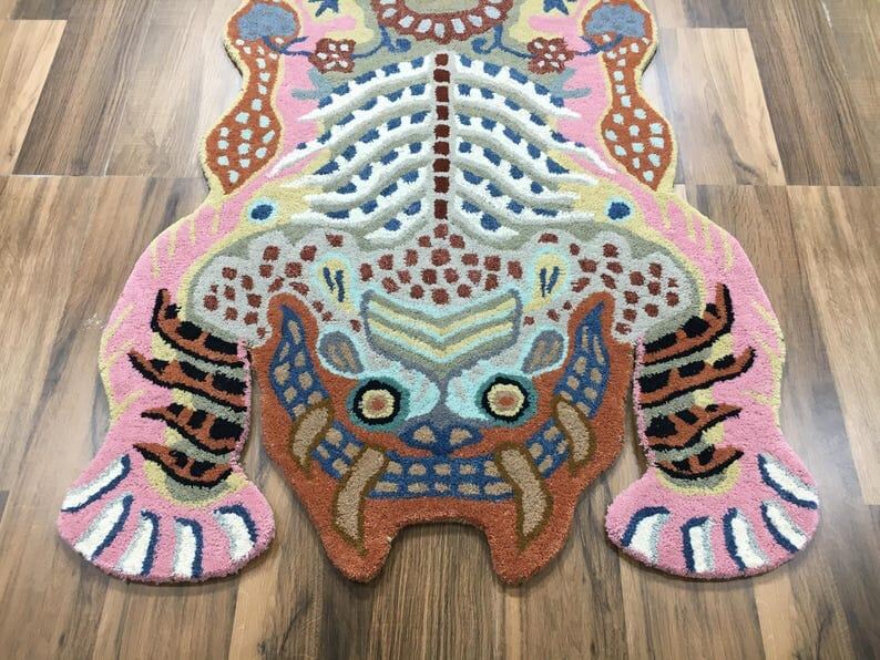 Tiger Shape Rug Hand Tufted Wool Tiger Rug | Pink Animal Nursery Decor - Etsy