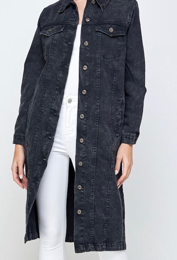 Black Long Trenchcoat Jean Denim Jacket 