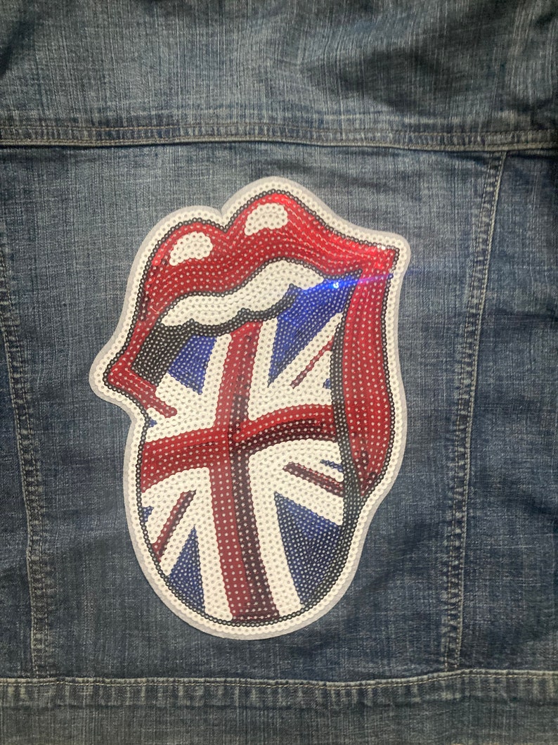 Large Rolling Stone sequin patch with union jack flag 