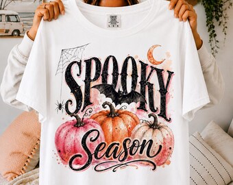 PNG de temporada espeluznante, PNG de Halloween, PNG de otoño, PNG de calabaza rosa, imágenes prediseñadas de calabaza en acuarela, sublimación retro de Halloween, descarga instantánea