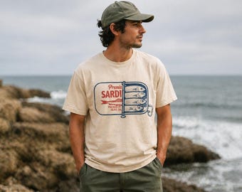 Camiseta vintage de sardinas, camiseta retro con estampado de comida, camiseta divertida de sardinas, camiseta de pescado enlatado de aceite de oliva, camiseta estética, regalo