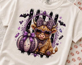 Vaca de las Tierras Altas de Halloween PNG, Vaca de las Tierras Altas de Halloween PNG, Clip art de vaca de Halloween, Coqueta PNG, Sublimación de vaca linda, Descarga digital, 300 DPI