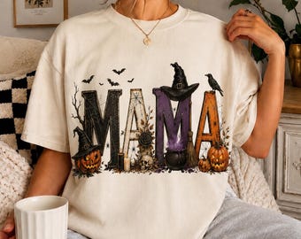 Camiseta de Halloween para mamá, Camiseta espeluznante para mamá, Camiseta de Halloween para mamá, Camiseta de calabaza para mamá, Camiseta linda de otoño, Camiseta de sombrero de bruja, Regalo de Halloween para mamá