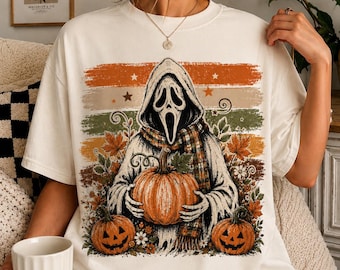 Ghostface PNG, Camiseta Ghostface PNG, Calabaza PNG, Halloween vintage PNG, Sublimación de temporada espeluznante, Fantasma retro PNG, Descarga digital