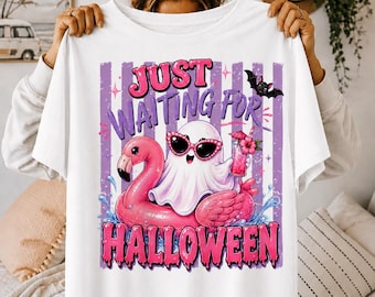 Fantasma lindo PNG, Fantasma rosa PNG, Halloween de verano PNG, Fantasma flamenco PNG, Espeluznante PNG, Solo esperando Halloween, Sublimación