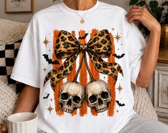 Calavera Cereza PNG, Calavera con Lazo de Leopardo PNG, Coqueta Halloween PNG, Halloween Retro PNG, Cereza Espeluznante PNG, Sublimación Gótica PNG, Calavera