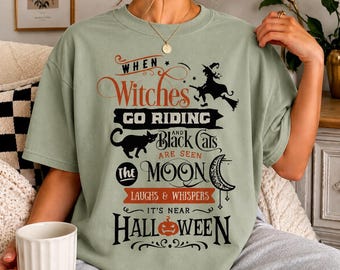 Halloween PNG, Camiseta de Halloween PNG, Bruja PNG, Halloween vintage PNG, Espeluznante PNG, Gato negro PNG, Sublimación de Halloween, Halloween DTF