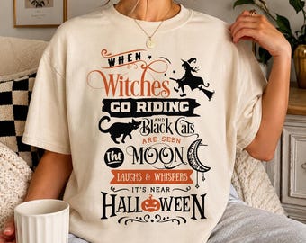 Camiseta de Halloween, Camiseta de bruja de Halloween, Camiseta de gato negro, Camiseta de bruja vintage, Camiseta espeluznante de Halloween, Camiseta de bruja, Regalo de Halloween