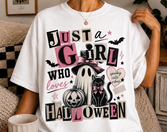 Camiseta de Halloween con fantasma adorable, camiseta de Halloween con gato negro, camiseta retro de Halloween, camiseta de temporada espeluznante, regalo para amantes de los fantasmas. Camiseta gráfica Comfort Colors.