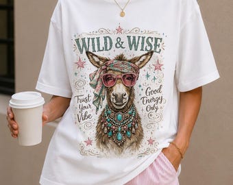 Wild And Wise Shirt, Boho Donkey Graphic Tee, Western Hippie Cowgirl T-Shirt, Vintage Bohemian Animal Shirt