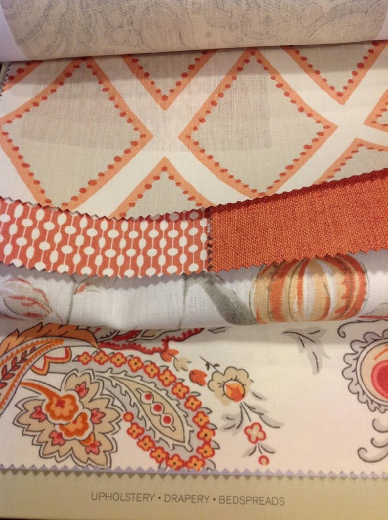 Designer Sarah Richardson Kravet fabric brookhaven coral orange pillow cover taupe beige gray white geo diamond euro sham lumbar solid