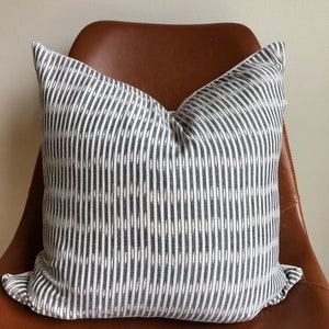 Designer outdoor striped fabric modern pillow cover grey cream black multiple sizes throw euro sham extra long lumbar banquette mudroom image 8