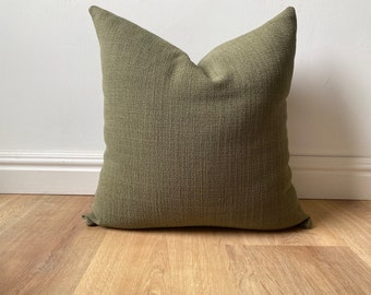 Designer moss green fauna floral linen blend pillow cover coastal modern farmhouse textured organic-feel available in multiple sizes hygge