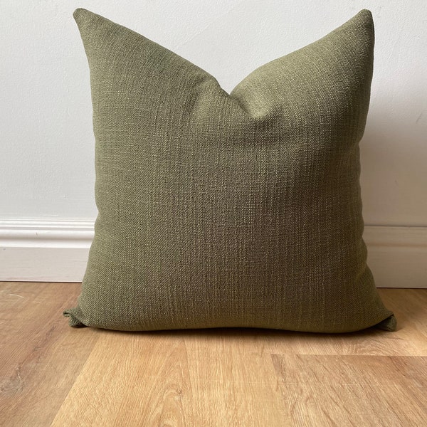 Designer moss green fauna floral linen blend pillow cover coastal modern farmhouse textured organic-feel available in multiple sizes hygge